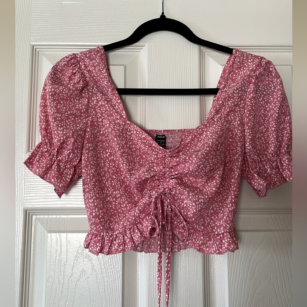 Pink and White Flower Blouse (Size 6)